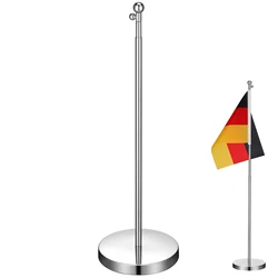 Flag Stand Stainless Steel Office Desk Flag Holder Wear-Resistant National Flag Fixing Base Meeting Telescopic Flag Pole Decor