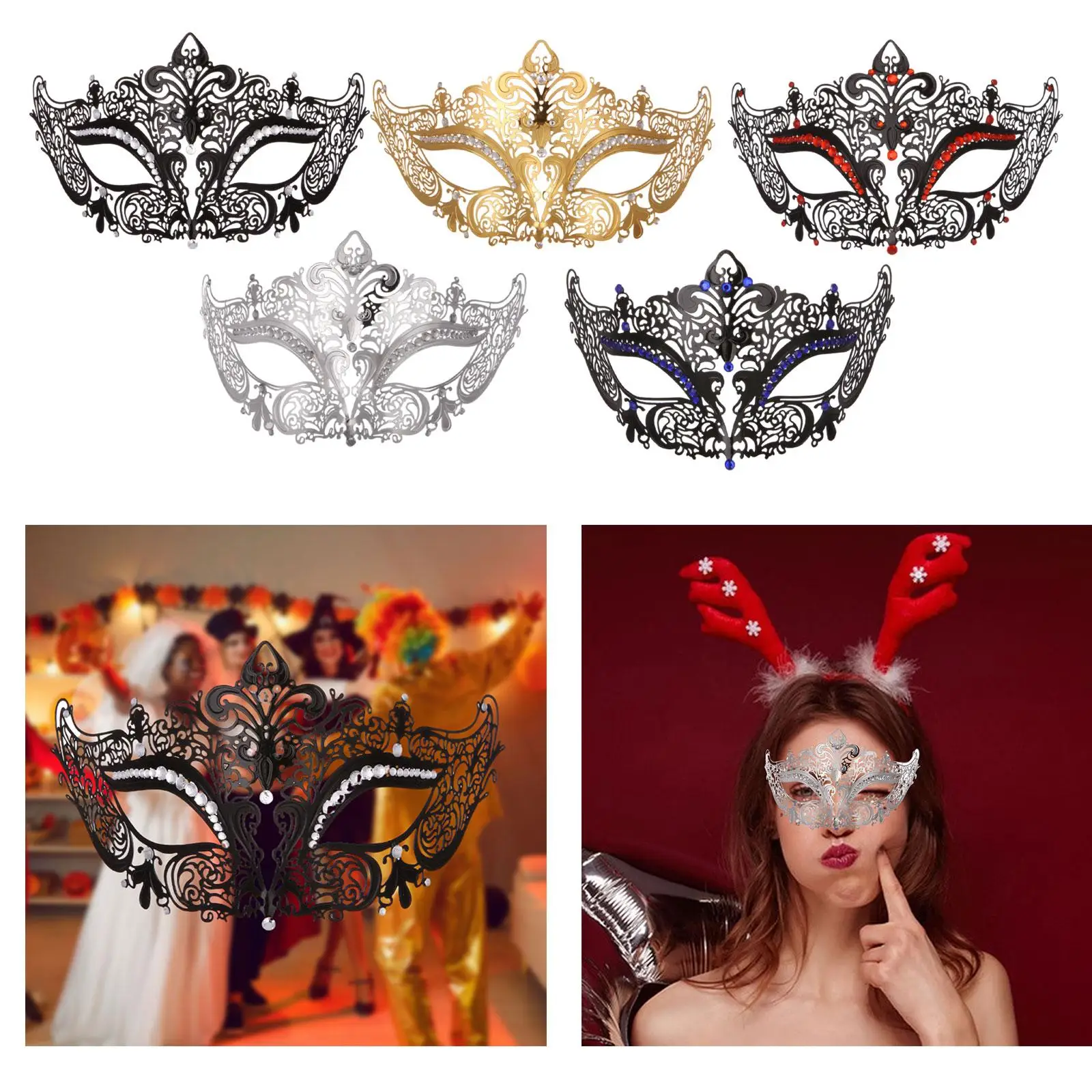 Adjustable Masquerade Eye Mask for Women Iron Material with String Tie for Prom Stage Play Fancy Dress Cosplay Party Festival
