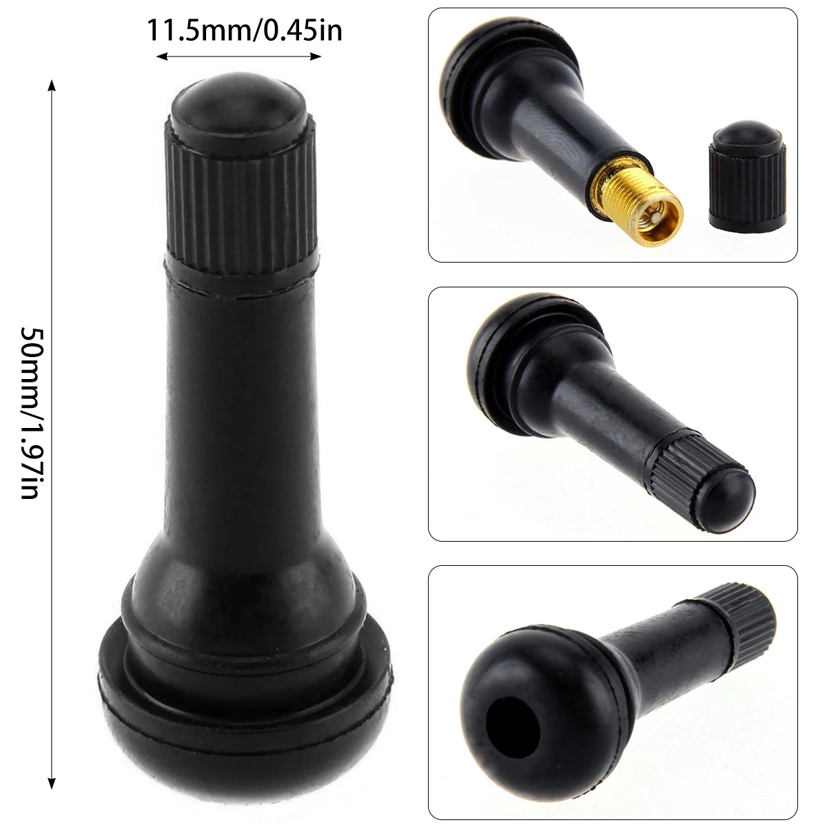 100Pcs TR414 Tubeless Rubber Car Wheel Tyre Valve Premium Tubeless Tire Valve Stem Rubber Snap-in Tire Valve Stem for Car