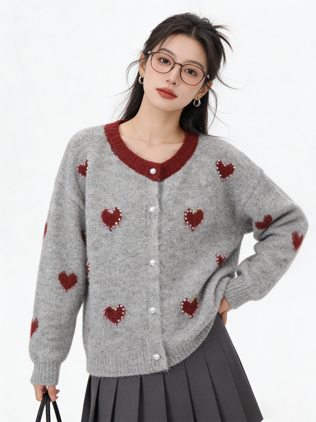 

Sweet Heavy-Du Bead Winter Sweater Jaet Korean Sle Soft Knitted Warm Coat New Year Aosphere Sensation Lazy Sle Anti...