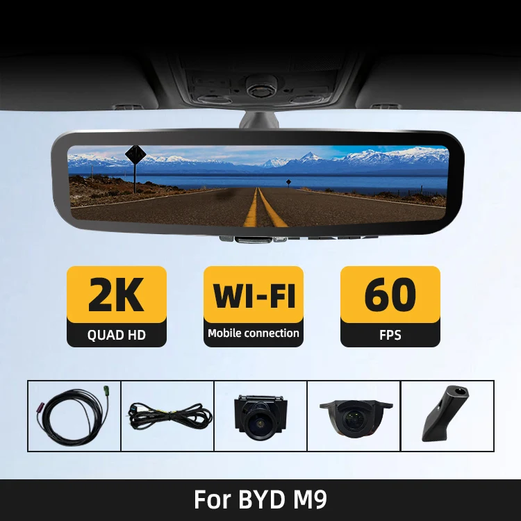 WEMAER For BYD M9 LVDS Dual Wifi Digital Streaming 2K+1080P Car Camera 9.2 Inch Full Touch Screen Rearview Mirror DashCam
