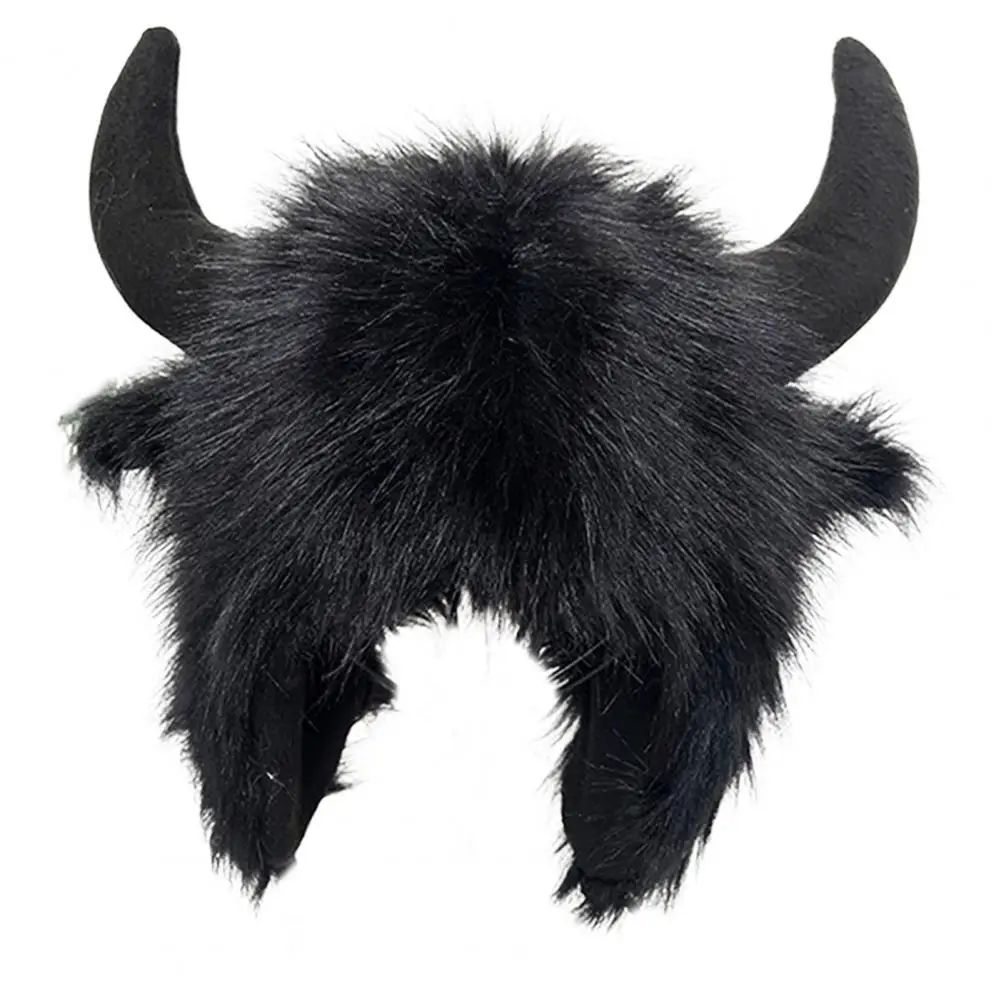 Personality Winter Cap Funny Big Cow Horn Hat Thick Warm Faux Fur Ear Thunderbolt Cap Windproof Women Men Cap Hat