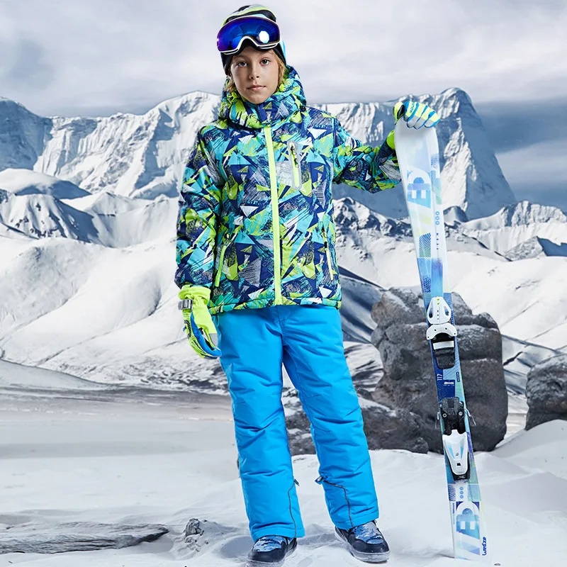 -30 ℃ children's warm skiing suit set Boys and girls 4, 5, 6, 7, 8, 9, 10, 11, 12, 13, 14, 15 years old Waterproof snow cover