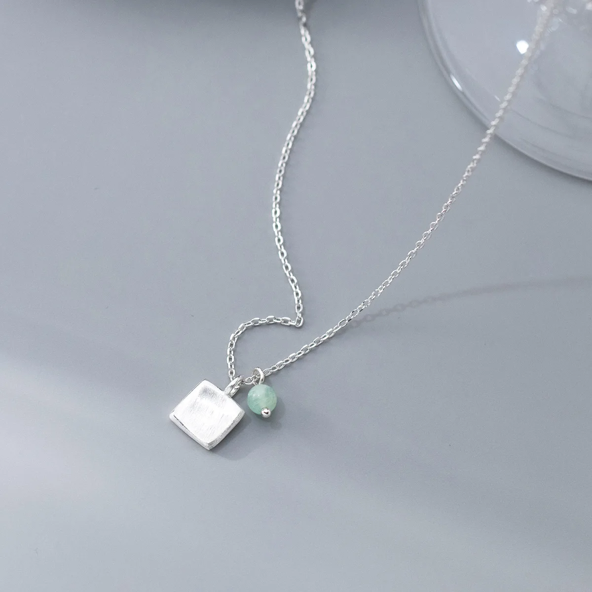 

45 см серебро 925 пробы ожерелья для женщин на шее квадратный кулон стерлингового серебра 925 пробы бусины цепочка круглая бусина зеленый