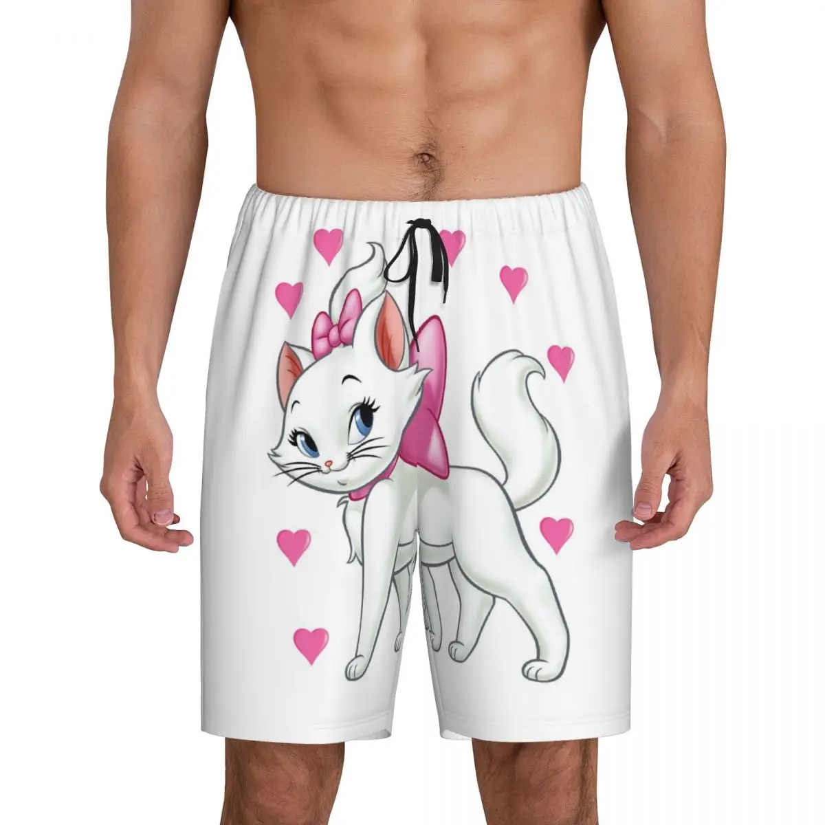 

Men's Aristocats Cartoon Marie Cat Pajama Shorts Custom Printed Sleep Pjs Sleepwear Bottoms with Pockets