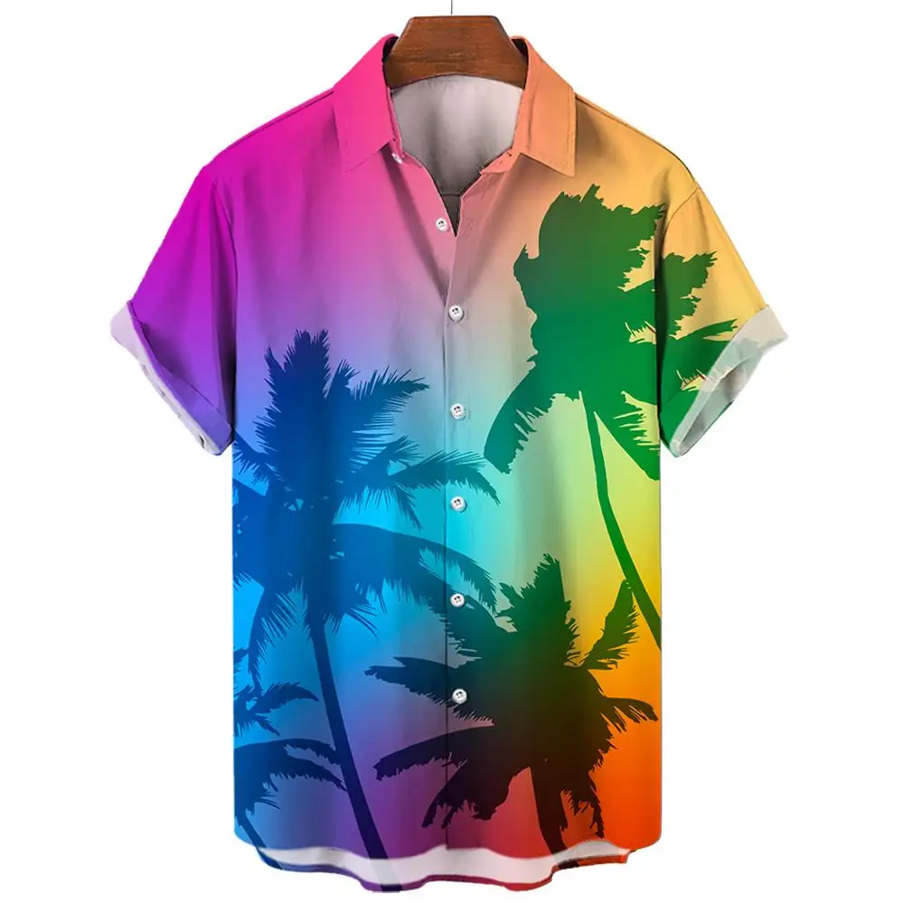 

Hawaiian Shirt Summer Men's Lapel Shirt Gradient Pattern Short-Sleeved Clothing Street Casual Loose Short-Sleeved Button-Down