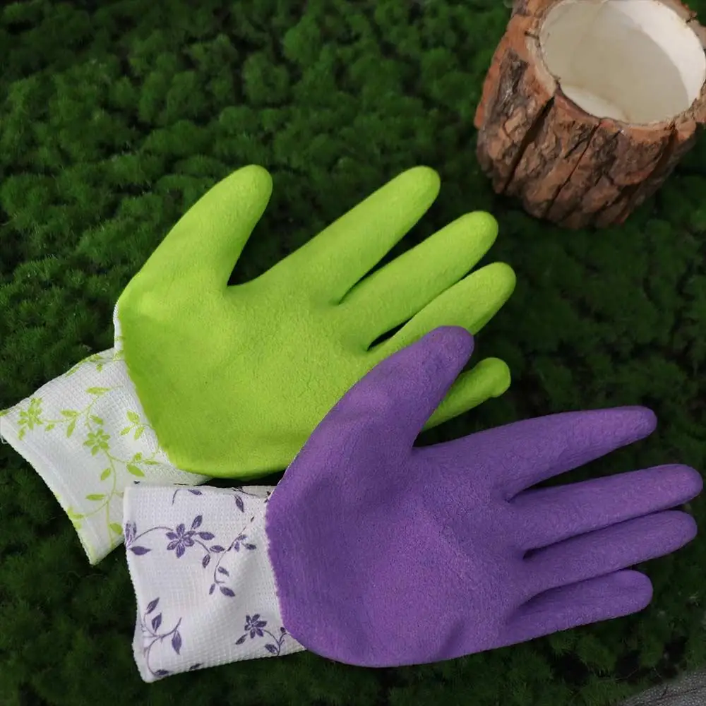 3Pairs الإبداعية تنفس البستنة قفازات مطبوعة خفيفة الوزن قفازات رغوة اللاتكس مقاوم للماء عدم الانزلاق العمل قفاز للنساء