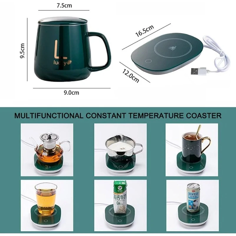 55℃ Constant Temperature Cup Creative Heating Coffee Mug Warmer Smart Vacuum Cup Explosion Proof Heater Gift Set for Home Office