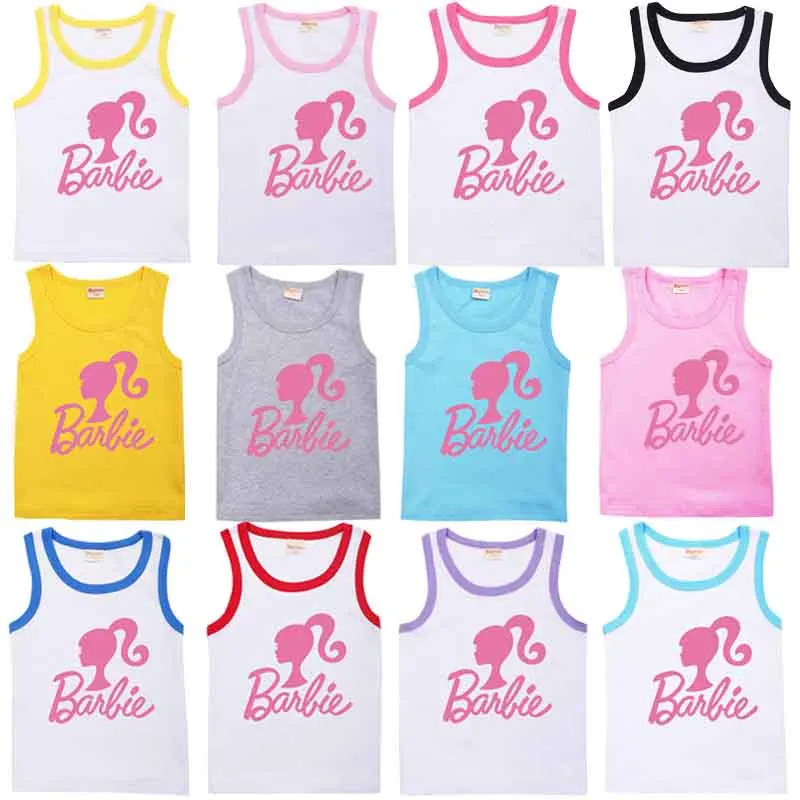 Barbie Children Summer Clothing Camisole Vest Cartoon Sweet Cute Kids Girls Cotton Sleeveless Tops Singlet T-Shirt Undershirts