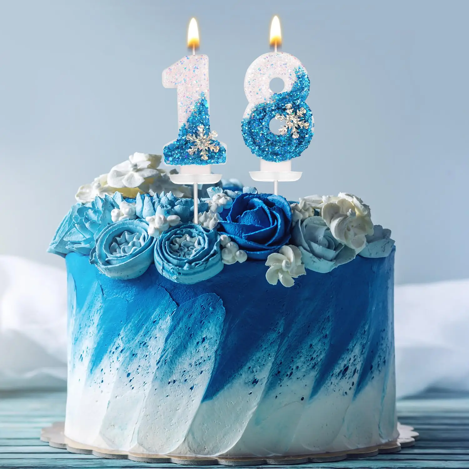 Frozen Birthday Candles 0-9, Snowflake Glitter Number Candles White and Blue Cake Decorations for Kids Adults Birthday Wedding