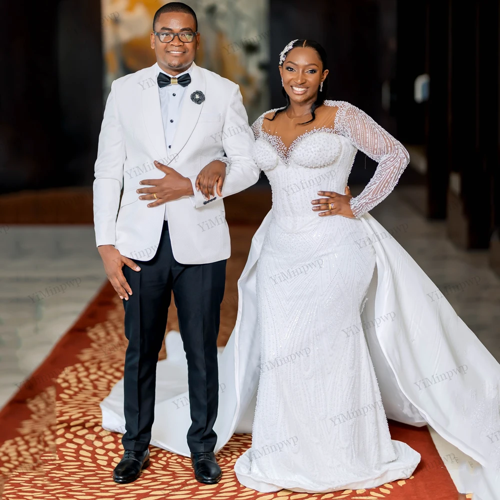 

Aso Ebi Mermaid 2 In 1 Wedding Dress Bridal Gowns Detachable Train Beaded Pearls Crystals Vestidos De Noiva 2026 Customized