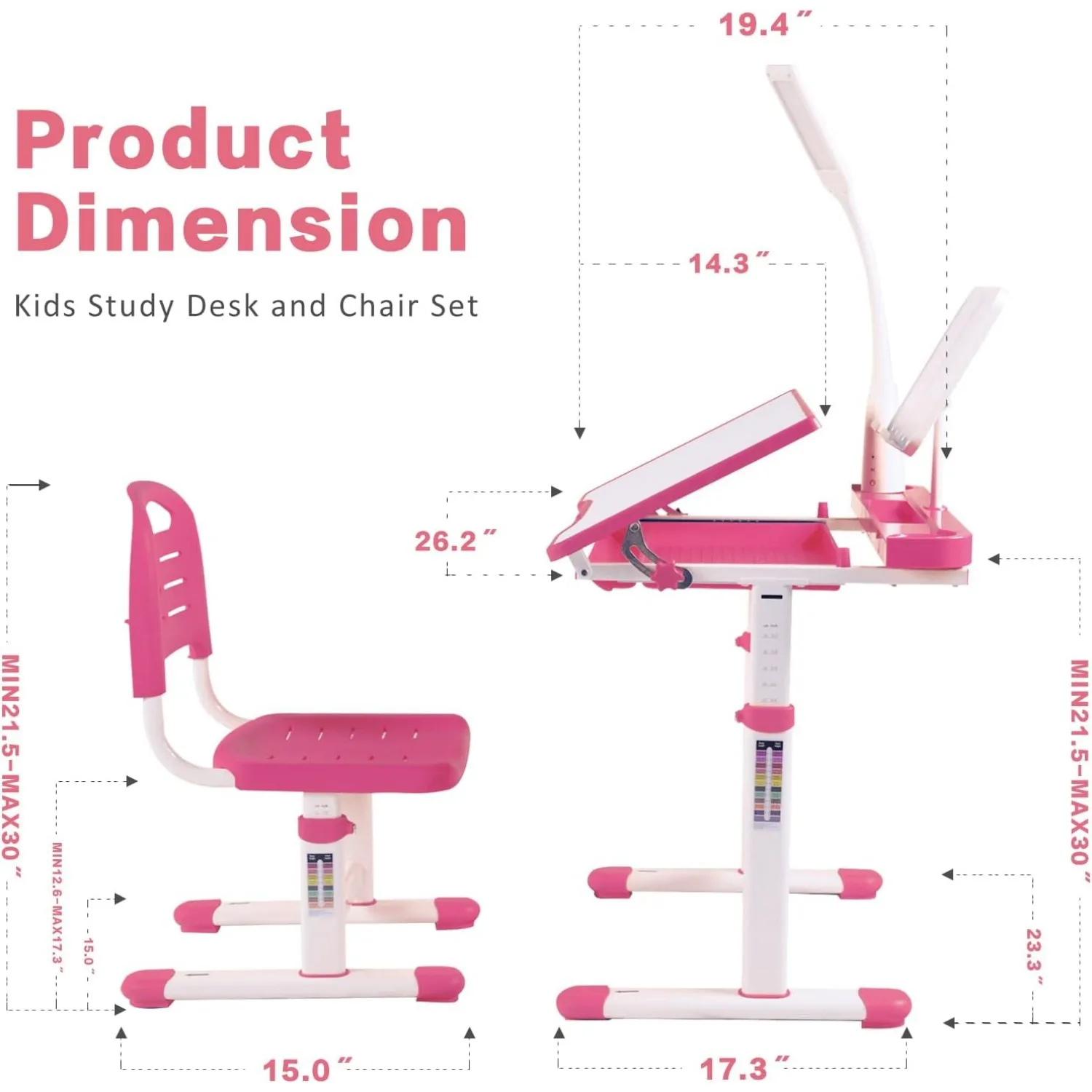 Conjunto de mesa e cadeira infantil, conjunto de mesa de arte infantil com altura ajustável, tampo de mesa com inclinação de 40 graus, luzes LED, estante