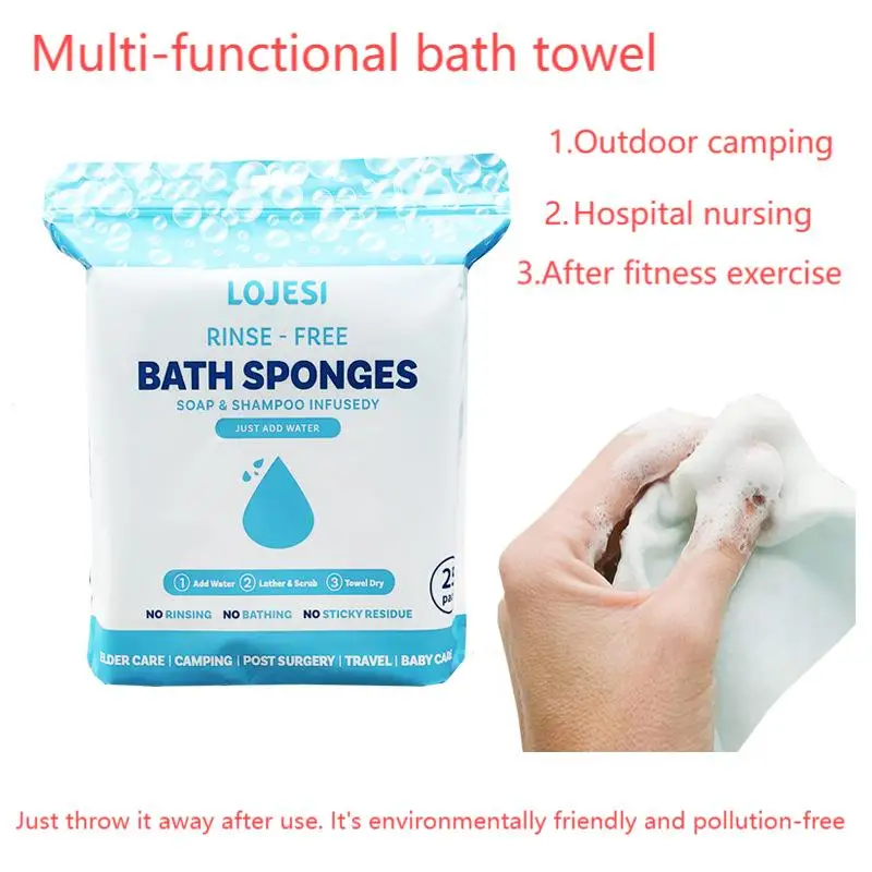 25pcs Disposable Rinse Free Bathing Wipes Shower Wipes Larger No Rinse Bathing Wipes for Adults Soap Infused Free Bath Wipes