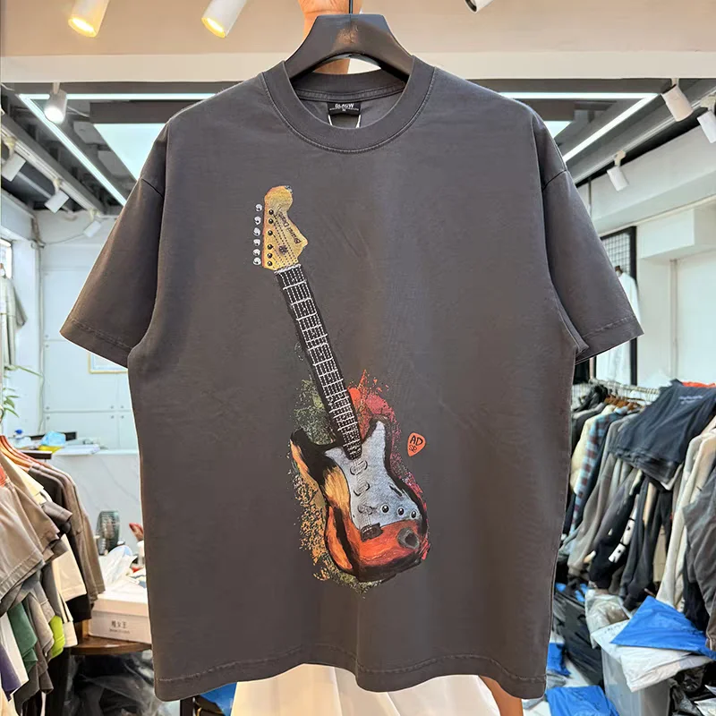 

Vintage guitar pattern washeded T Shirt Men Women T-shirt Top Tees
