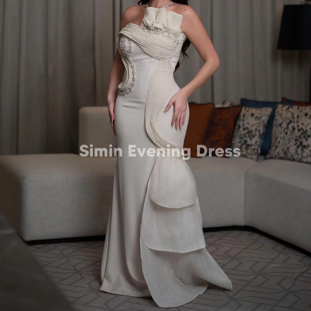 

Simin Women's Crepe Beaded Pleats Tiered Mermaid Luxury Dubai Evening Dress Strapless With Sleeveless Elegant Party Gown 2025