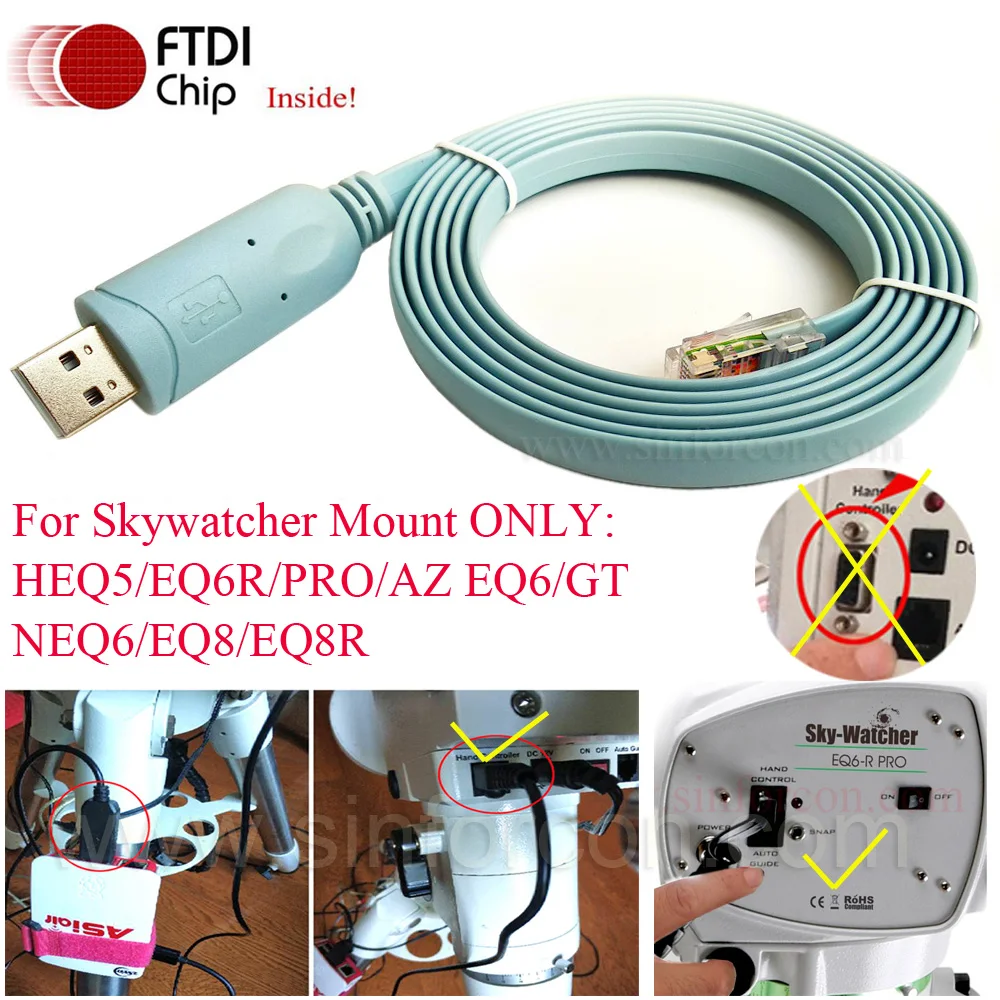 6FT FTDI USB UART 5V TO RJ45 for Skywatcher AZ EQ6 GT EQ6R HEQ5 EQ8 Asiair EQMOD EQDirect Cable