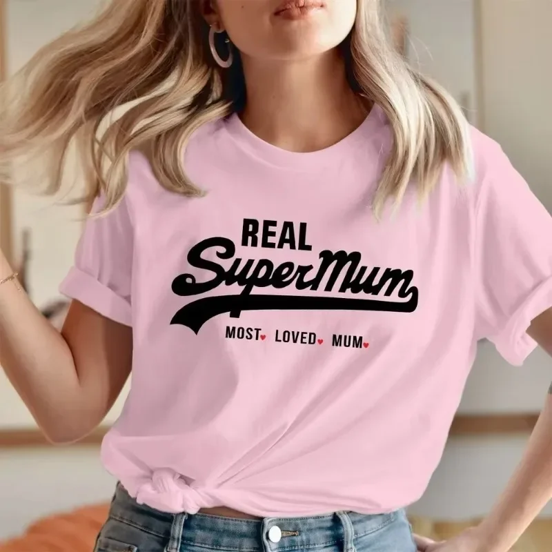 Nueva Camiseta de Moda con Cuello Redondo y Manga Corta para Mamá, Estilo Y2K, Supermamá, Día de la Madre, Camiseta para la Mamá Más Querida, Top Harajuku