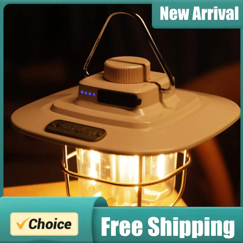 

Светодиодный садовый декоративный светильник, водонепроницаемый, ретро-фонарь для кемпинга, зарядка Type-C, с крючком, индикатор заряда батареи, для путешествий на природе