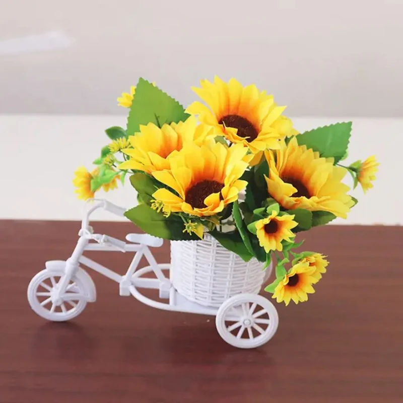 Simulation Flower Decorations Rattan Flower Basket Tricycle Bicycle Model Home Garden Wedding Party Decoration Romantic And Cute