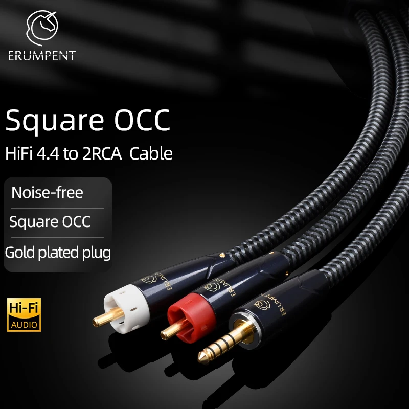 Kabel HiFi 4.4 do 2RCA Kwadratowy pozłacany OCC Wtyczka 4,4 mm Zbalansowane gniazdo do wtyczki 2RCA męsko-męskie do wzmacniacza mocy Kabel audio