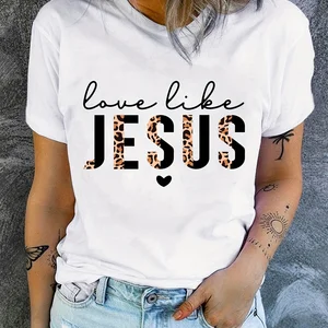 Camiseta estampada amor como Jesus, blusa de manga curta feminina com gola redonda, roupas de verão e primavera 6 principais vendas camiseta feminina jesus cristo - №6