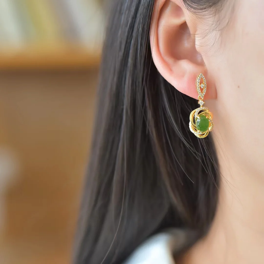 Hetian Jade Earrings Natural Stone Jasper Stud Earring Fashion Womens Advanced Jewellery Charms Jewelry Accessories