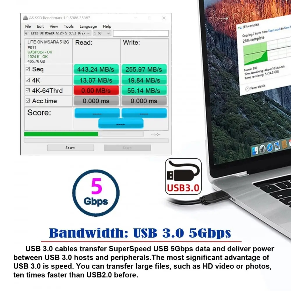 Cable USB 3.0 Type-A Male to USB3.0 Type-B Male Stretch Coiled Cable 100cm Extension 5Gbps for Disk Printer Camera Data
