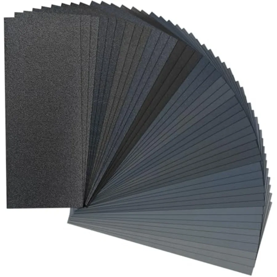 Sandpaper, 45PCS, 80 to 3000 Grit Sand Paper Assortment, 9 x 3.6 Silicon Carbide Dry Wet Sanding Sheet, for Wood Furniture, Met
