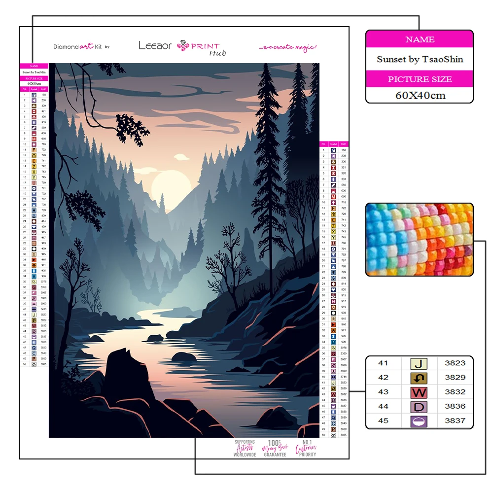 5D DIY Diamond Painting Forest Sunset Sea Stream Natural Landscape Mosaic Rhinestone Sticker Cross Stitch Set Art Home Decor