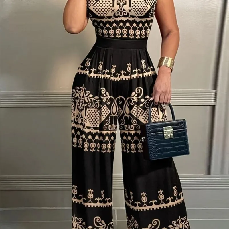 

Spring New European and American Cross-Border Hot-Selling Casual Slim Fit Printed Sleeveless Women's Jumpsuit