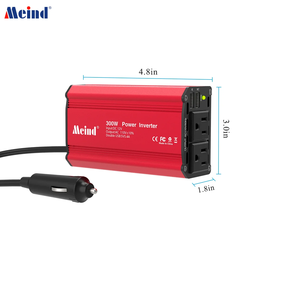 MEIND 300W Power Inverter DC 12V a AC 110V Inverter per auto con adattatore per auto Dual USB 5.4A