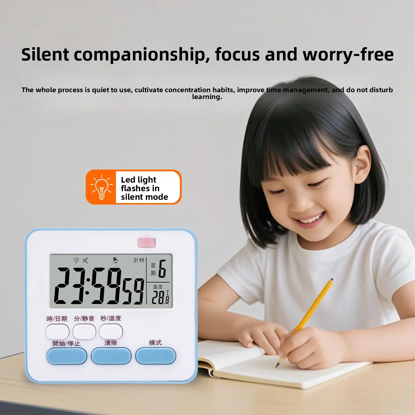 Temporizzatore multifunzionale con temperatura, data, supporto magnetico muto, gestione del tempo, studio, timer per esame post-laurea, cronometro