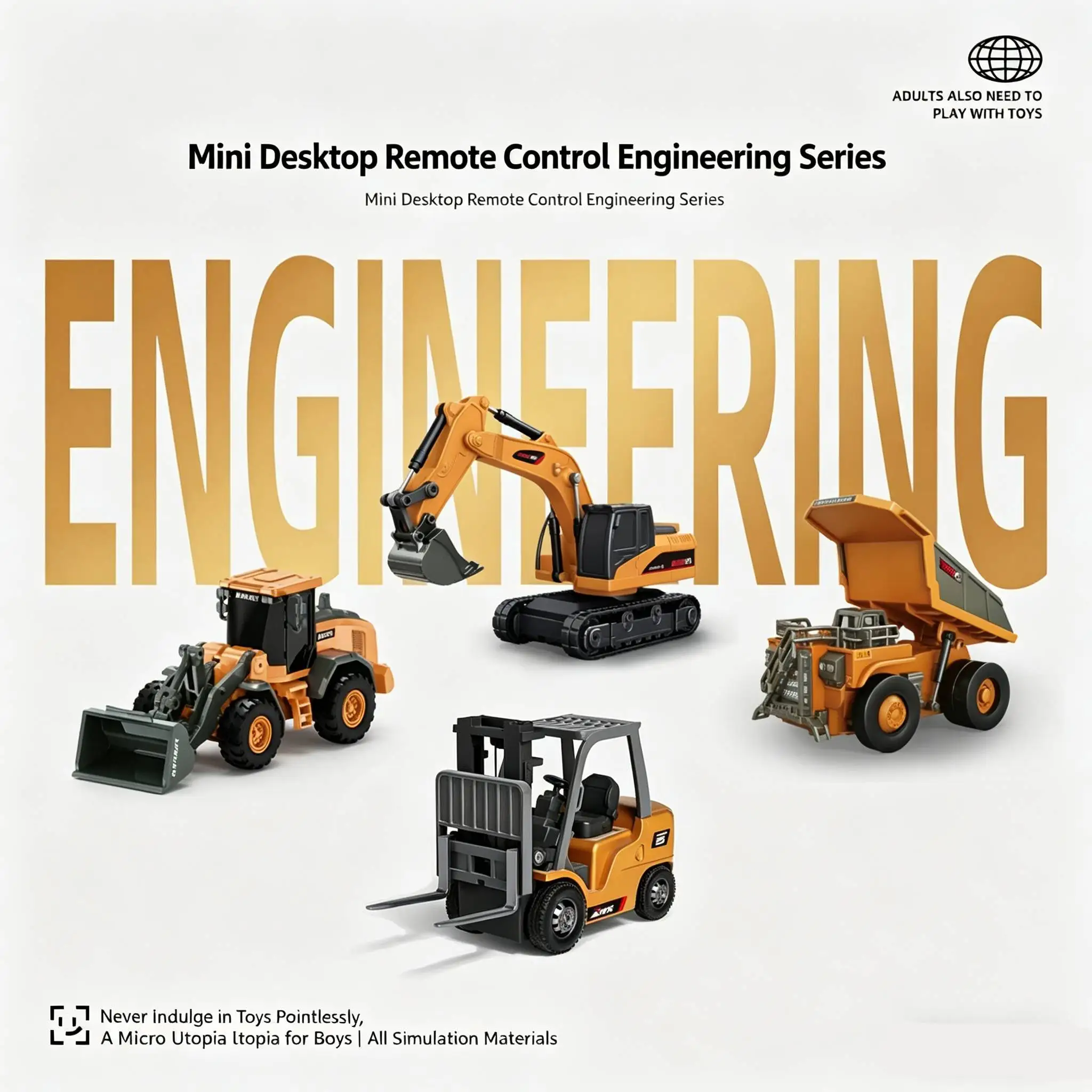 1/64 Mini Remote Controlled Bulldozer, Forklift, Excavator Mining Car RC Engineering Vehicle - Gift for Boys Aged 3 and Over
