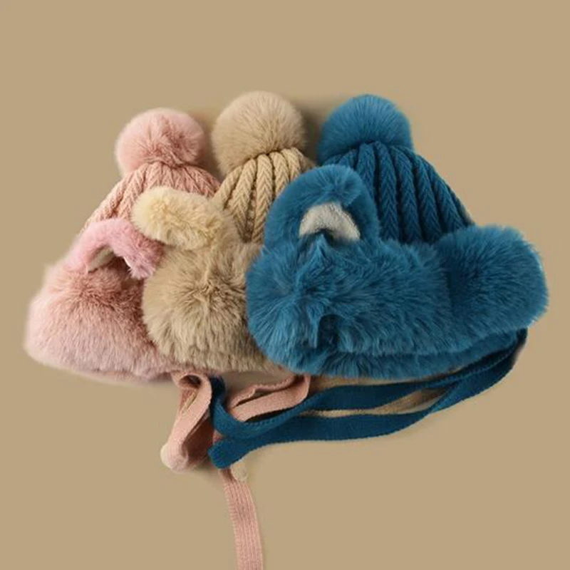 Autumn And Winter Cute Ear Plush Hat Versatile Ear Protection Hat Knitted Hat