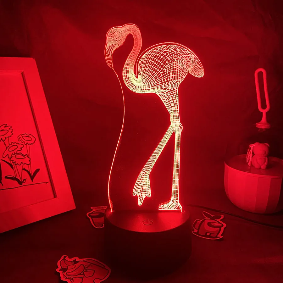 

Животное милый фламинго 3D светодиодный RGB ночник подарок на день рождения для ребенка спальня прикроватная акриловая настольная лампа неоновая лавовая лампа