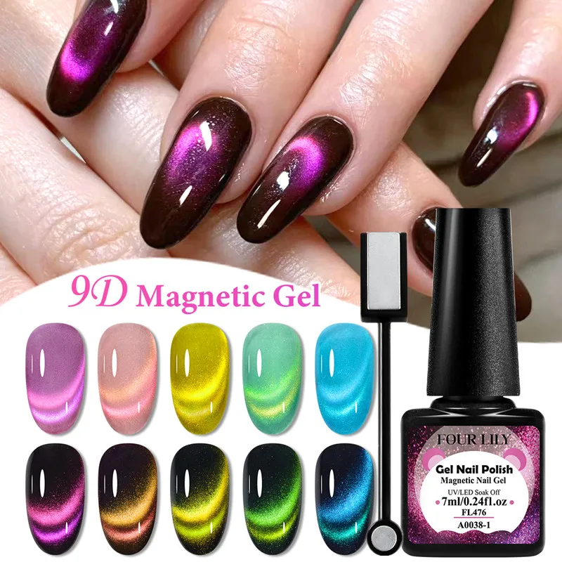 

Набор из 6 магнитных гель-лаков 9D «Радужный кот» с блестками и кристаллами, полуперманентный, смываемый, УФ-гель-лак, принадлежности для маникюра