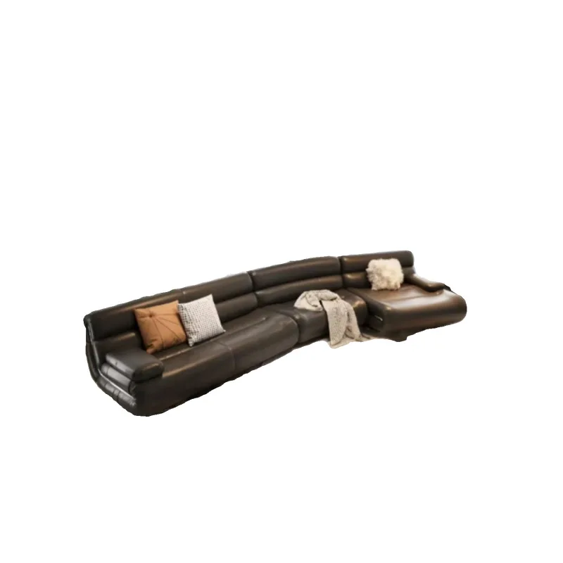 Black top-layer cowhide light luxury living room combination sofa
