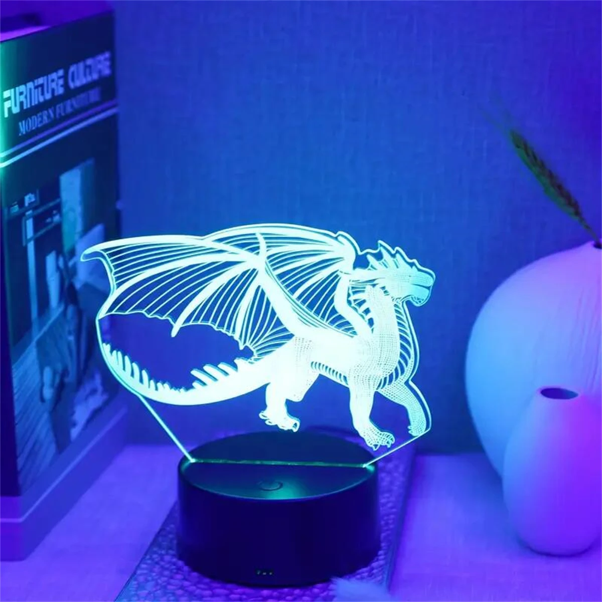 1pc  Fiery Dragon 3D Night Light, 3D Optical Illusion Lamp With Touch, 7-Color Changing Ambient Light For Bedroom