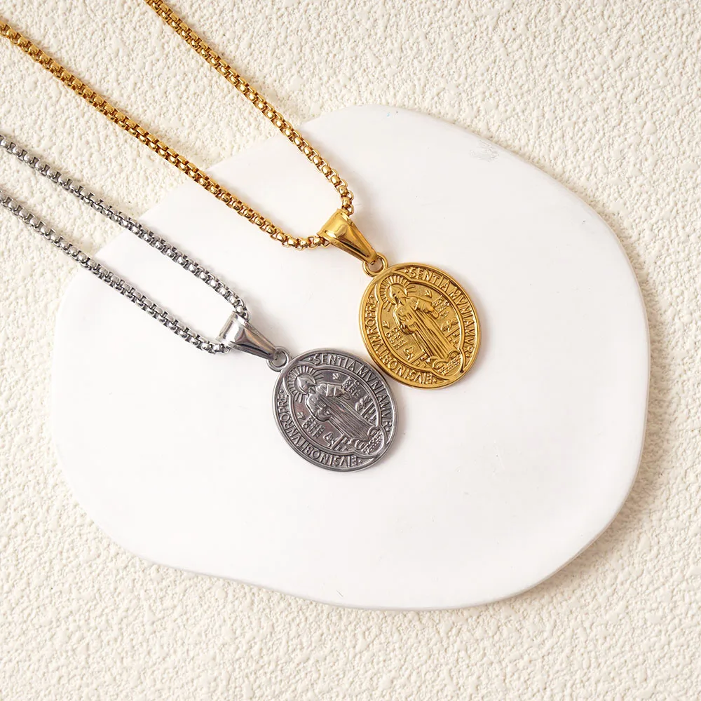 الفولاذ المقاوم للصدأ سان بينيتو قلادة الذهب/الفضة اللون معدن سانت بنديكت ميدالية المختنق كولير فام #3