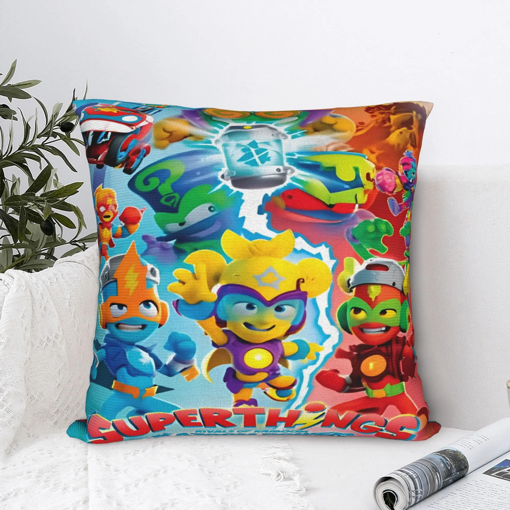 SuperThings Cartoon Square Pillow Cases  Kazoom Power Kindergarten Cushion Cover Creative Decor Pillowcase for Home 18"x18"