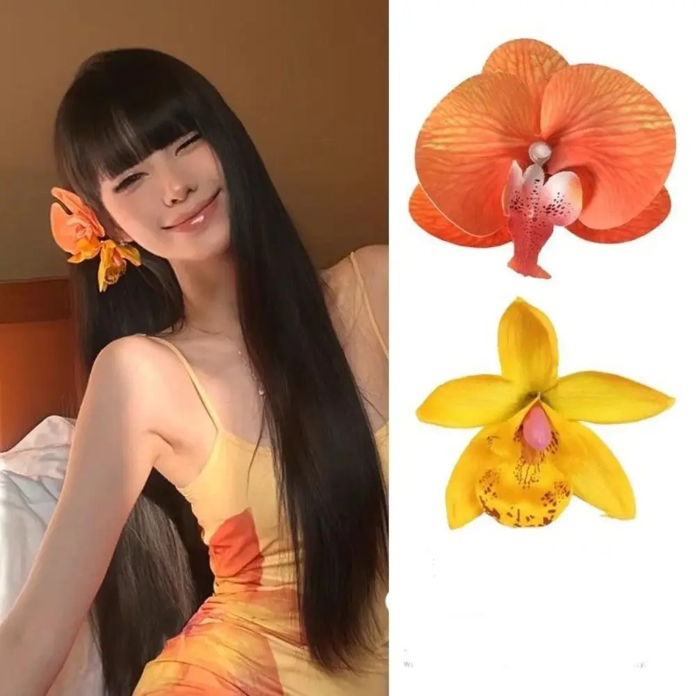 

Elegant Orchid Flowers Hair Clip Sweet Colorful Sweet Barrettes Bohemian Style Seaside Vacation Headwear Floral Duckbill Clip