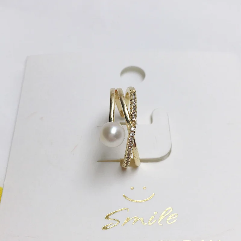Natural Freshwater Pearl Ring 925 Half Silver White Copper Gold Plated Fashion Zircon Micro-Set Ring INS Selected Quality