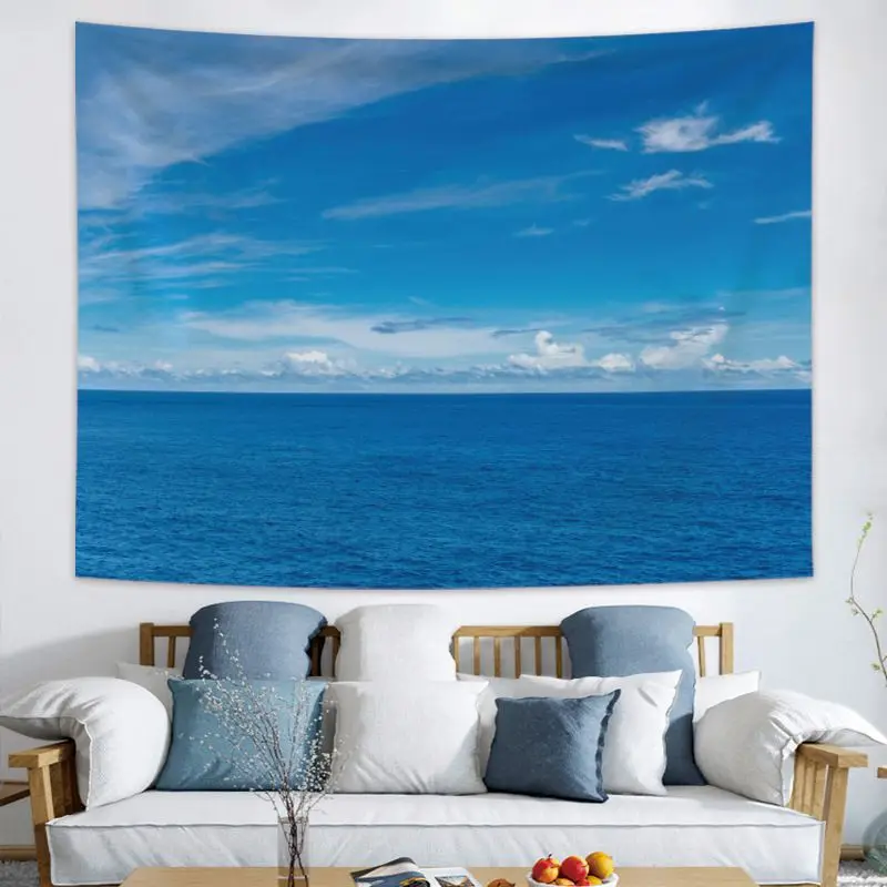 VIKAMA Beach Scenery Tapestry, Ocean Inspired Wall Hanging, Soft Polyester Bedroom Living Room Decor, Coastal Backdrop, for Home