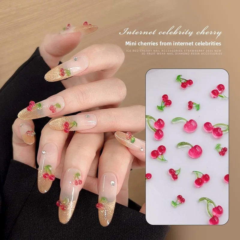 LYLE 60Pcs Cartoon Fruit Resin Nail Charms Viral New Arrival Mixed Sizes Mini Ice Transparent Cherry DIY Nail Art Decorations