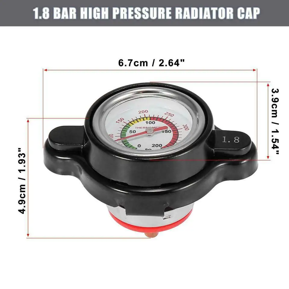 1.8 Bar High Pressure Radiator Cap 25.6Psi With Temperature Gauge For Honda Yamaha Kawasaki Suzuki Polaris Ranger Motorcycle ATV