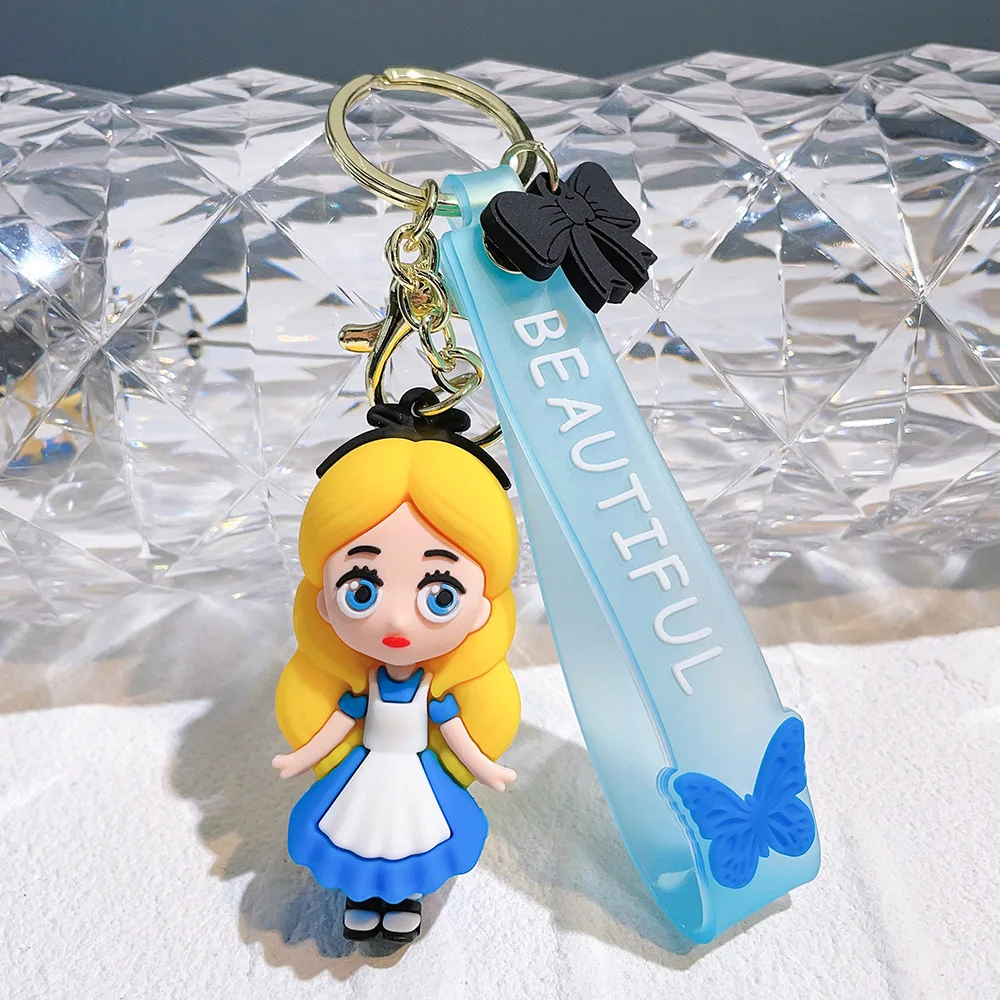 MINISO Snow White Mermaid & Elsa Princess Doll Key Chain Disney Style Cartoon Keychain Pendant Bag Hanging Decoration Small Gift
