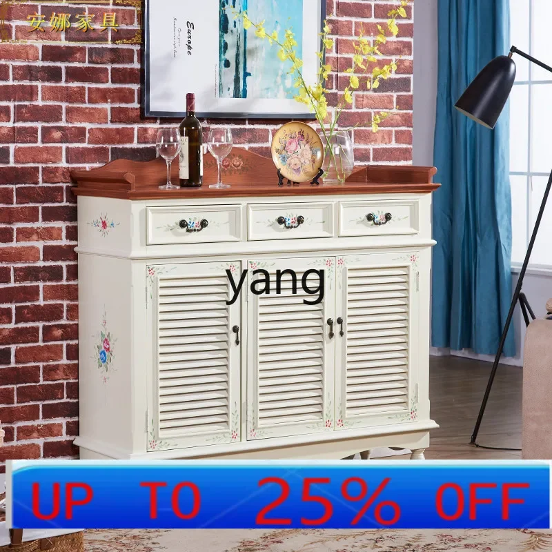 LHH shutters breathable shoe cabinet pure hand-painted dining side cabinet solid wood retro storage cabinet