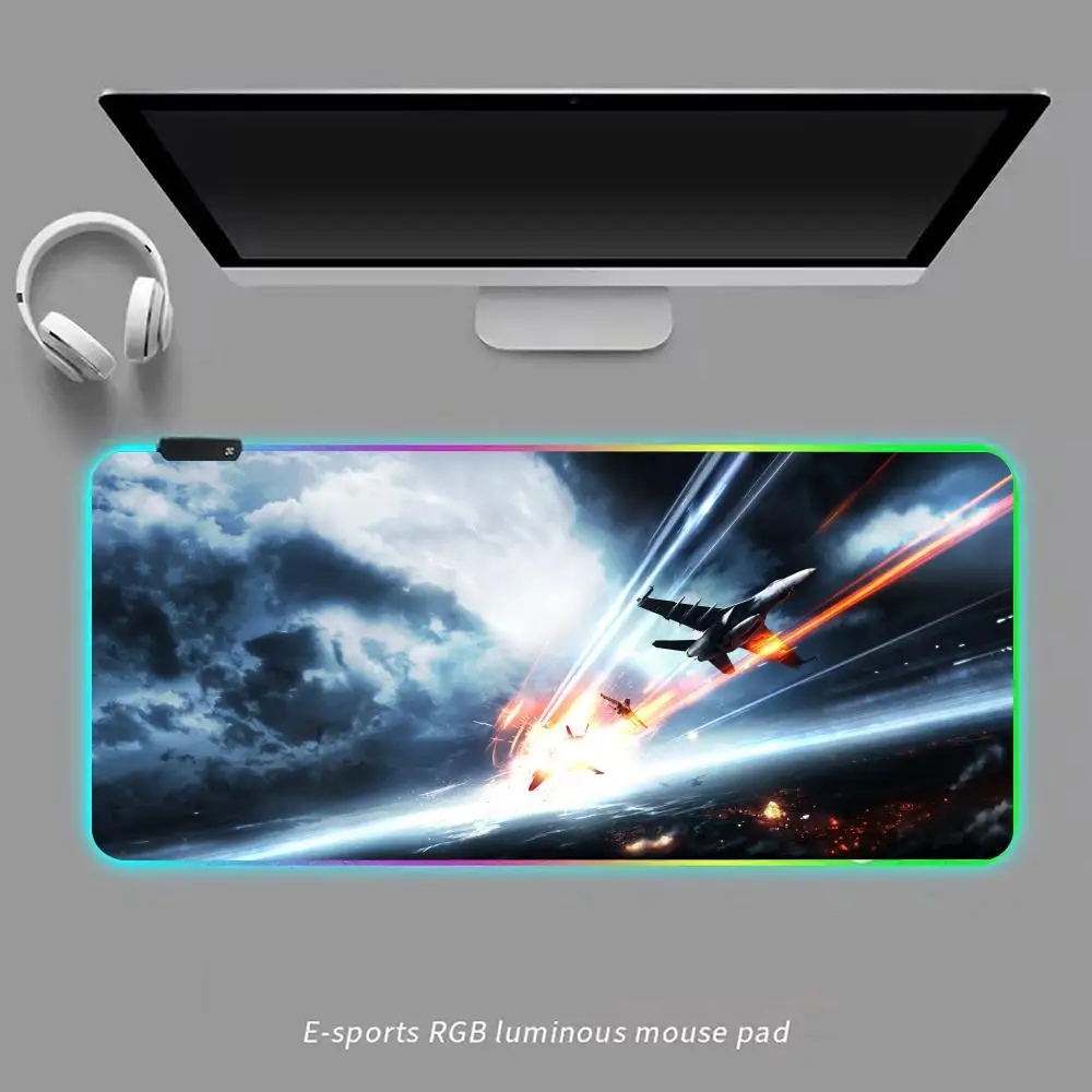 Fighter Plane Mouse Pad RGB Gaming Mouse Pad Desk Mat HD Gamer Large LED Light XXL MousePads