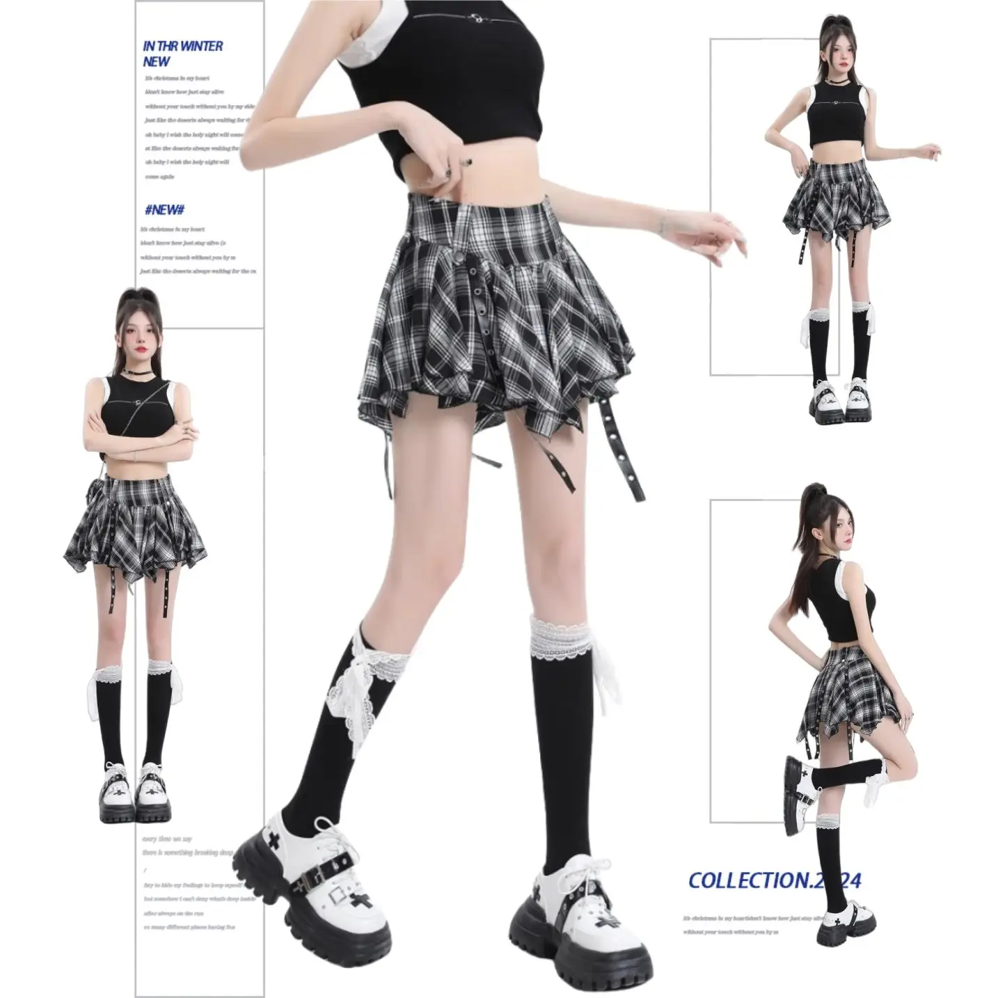 Neuer unregelmäßiger A-Linien-Puffy-Cake-Faltenrock für Damen