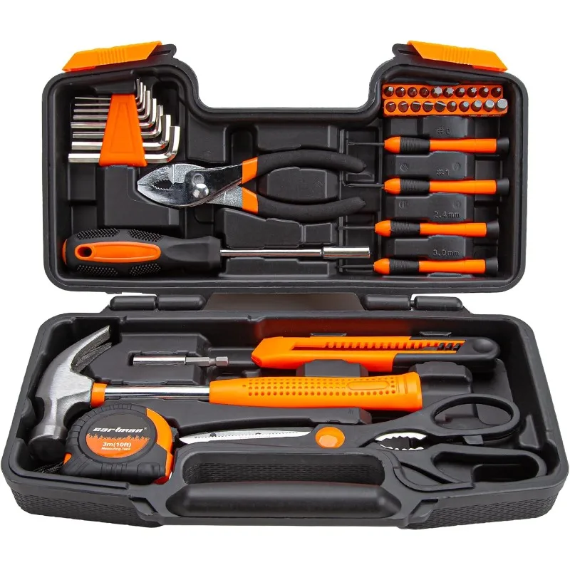 

CARTMAN 39 Piece Tool Set General Household Hand Kit with Plastic Toolbox Storage Case Orange